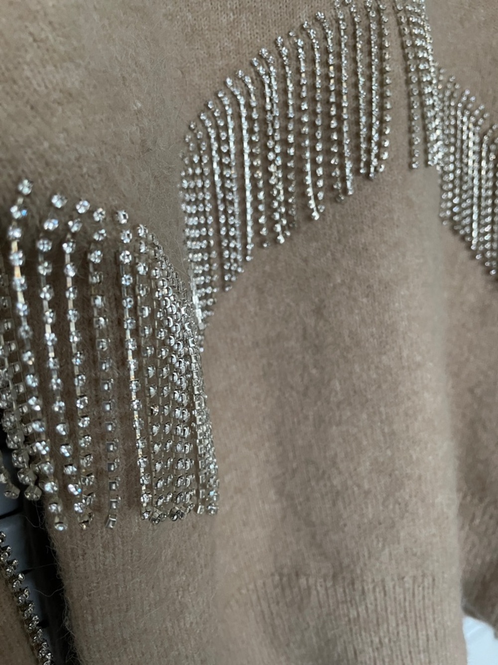 Alpaca Blend Tan Crewneck Sweater with Crystal Fringe, & Other Stories - Picture 4 of 6